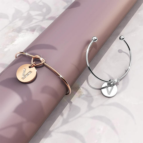 Fancy Alphabet Letter Initial Bangle in Rose Gold -A